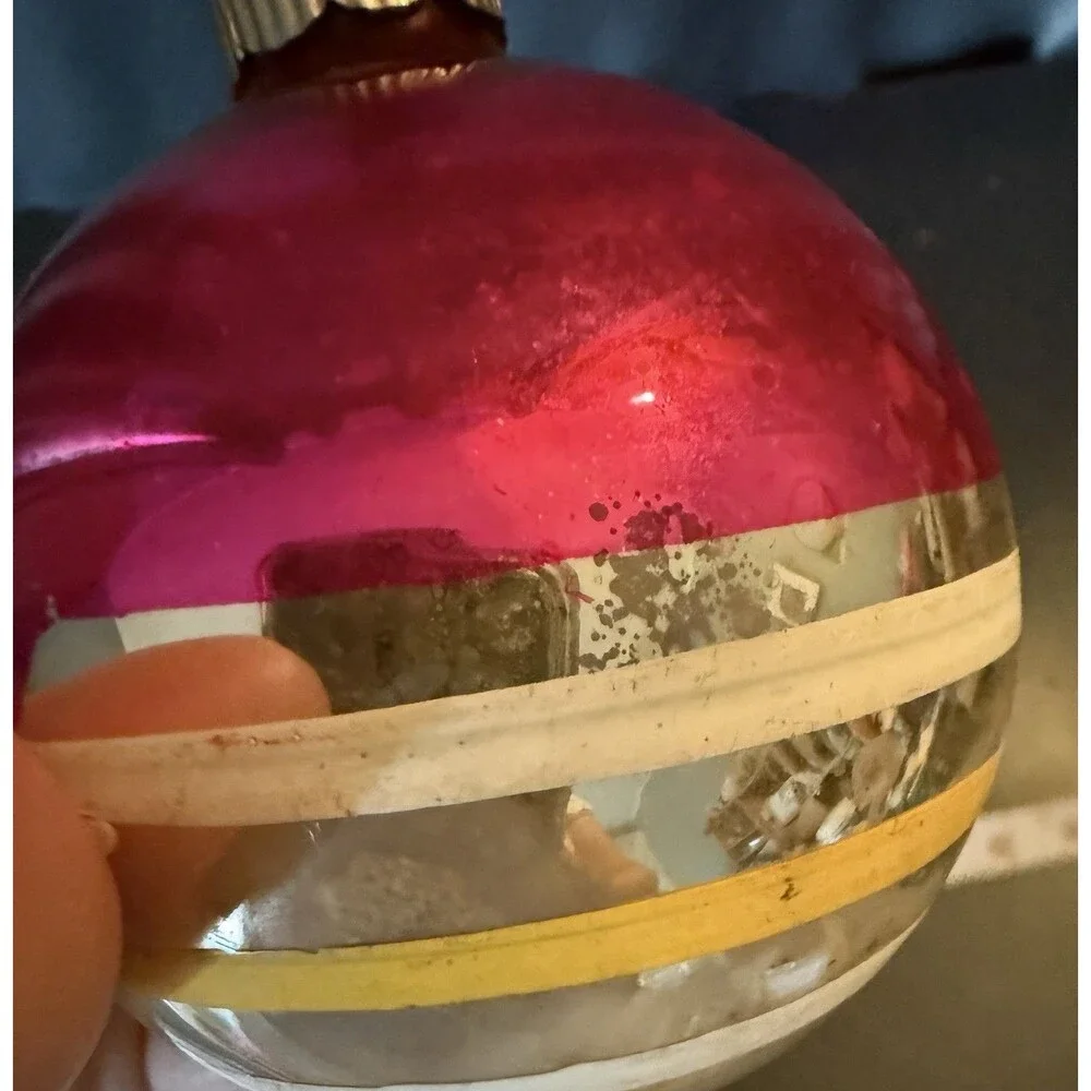 VTG 50's Shiny Brite Mercury Glass Christmas Ornament Striped Ball MCM Holiday